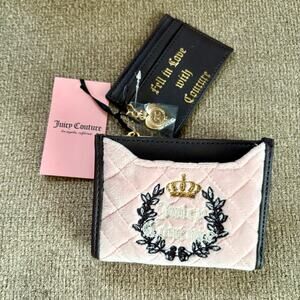 JUICY COUTURE 2pc Pink Velour Bifold Wallet Chocolate Faux LTR Credit Card Case